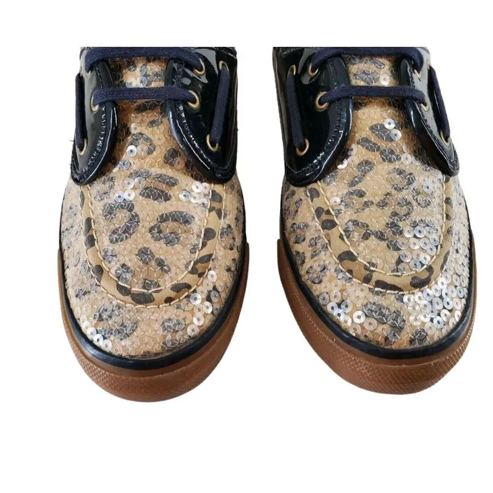 Sperry Topsider Cheetah Print Sequin Leather Sherpa Lined Boat Shoe Womens 9 M